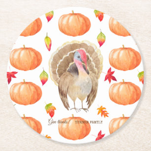 Dessous De Verre Rond Aquarelle Citrouille Turquie Motif Thanksgiving