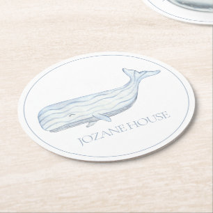 Dessous De Verre Rond Aquarelle côtière Baleine bleue Personnalisée