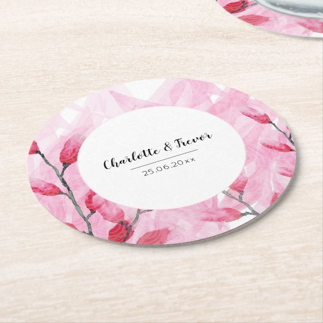 Dessous De Verre Rond Aquarelle de fusion rose Monogramme (Incliné)