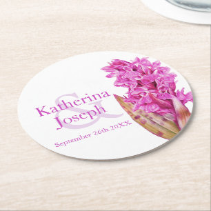 Dessous De Verre Rond Aquarelle d'orchidée sauvage rose mariage