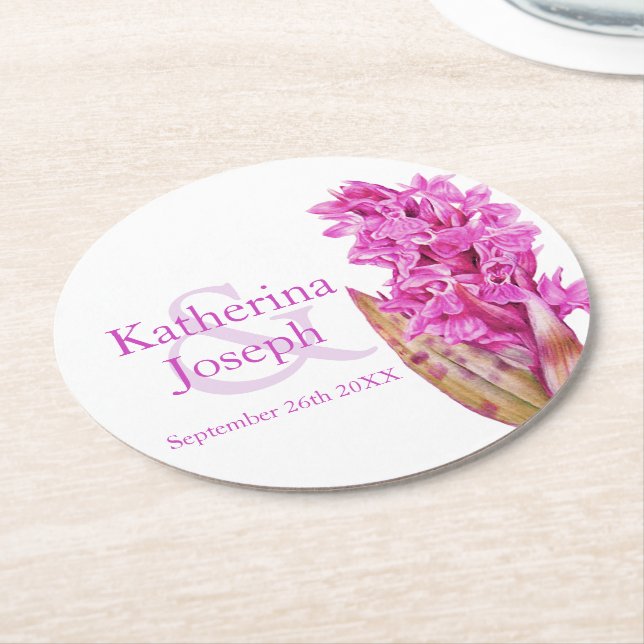 Dessous De Verre Rond Aquarelle d'orchidée sauvage rose mariage (Incliné)