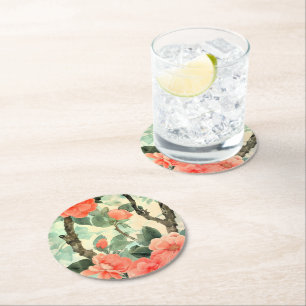 Dessous De Verre Rond Aquarelle du jardin de la Camelia