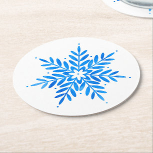 Dessous De Verre Rond Aquarelle Flèche de neige bleu