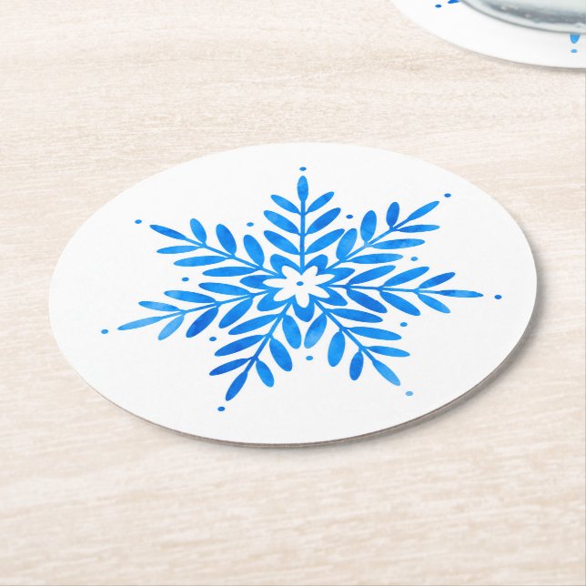 Dessous De Verre Rond Aquarelle Flèche de neige bleu (Incliné)