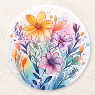 Dessous De Verre Rond aquarelle florale