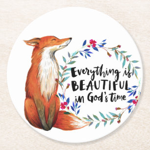 Dessous De Verre Rond Aquarelle Fox couronne dieux temps Citation