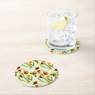 Dessous De Verre Rond Aquarelle jaune prés printemps Fleurs sauvages