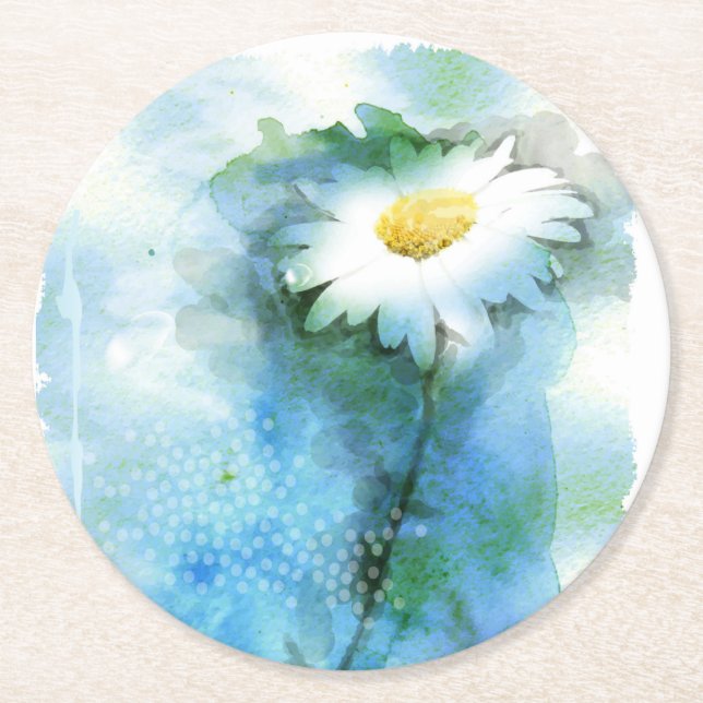 Dessous De Verre Rond Aquarelle jolie marguerite - Toutes les options (Devant)