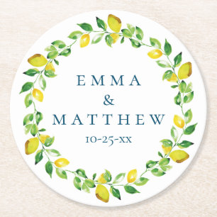 Dessous De Verre Rond Aquarelle Lemon Mariage méditerranéen Logo