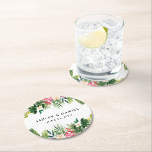 Dessous De Verre Rond Aquarelle Mariage floral tropical