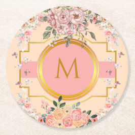 Dessous De Verre Rond Aquarelle mignonne Fleurs roses Monogrammes pour e