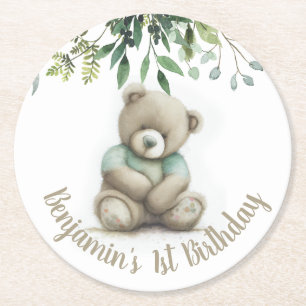Dessous De Verre Rond Aquarelle mignonne Ours En Teddy Feuilles N'import