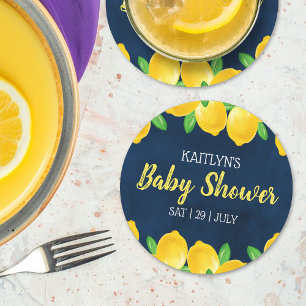 Dessous De Verre Rond Aquarelle moderne Baby shower citronnier