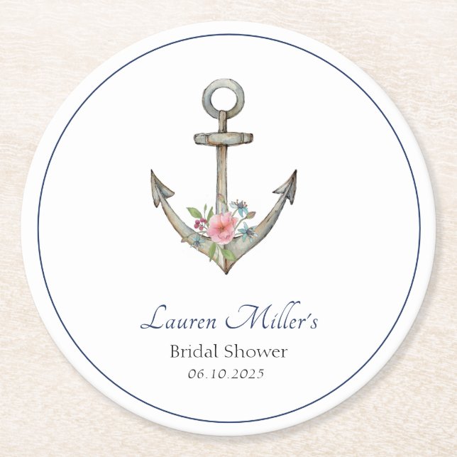 Dessous De Verre Rond Aquarelle Nautical Bridal (Devant)