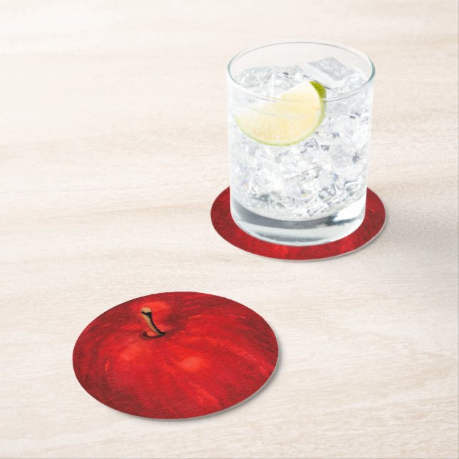 Dessous De Verre Rond Aquarelle 'Red Delicious' (En situation)
