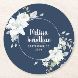 Dessous De Verre Rond Aquarelle romantique fleurs blanches mariage