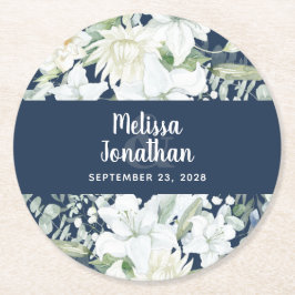 Dessous De Verre Rond Aquarelle romantique fleurs blanches mariage