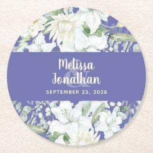 Dessous De Verre Rond Aquarelle romantique fleurs blanches mariage