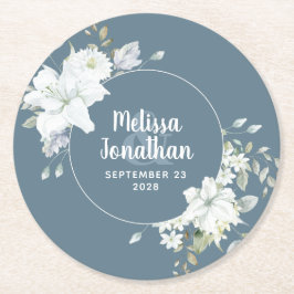 Dessous De Verre Rond Aquarelle romantique fleurs blanches mariage