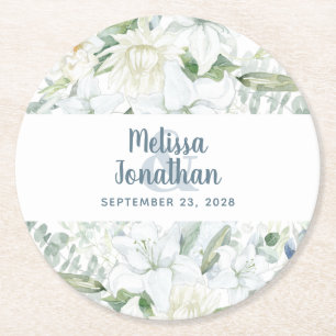 Dessous De Verre Rond Aquarelle romantique fleurs blanches mariage