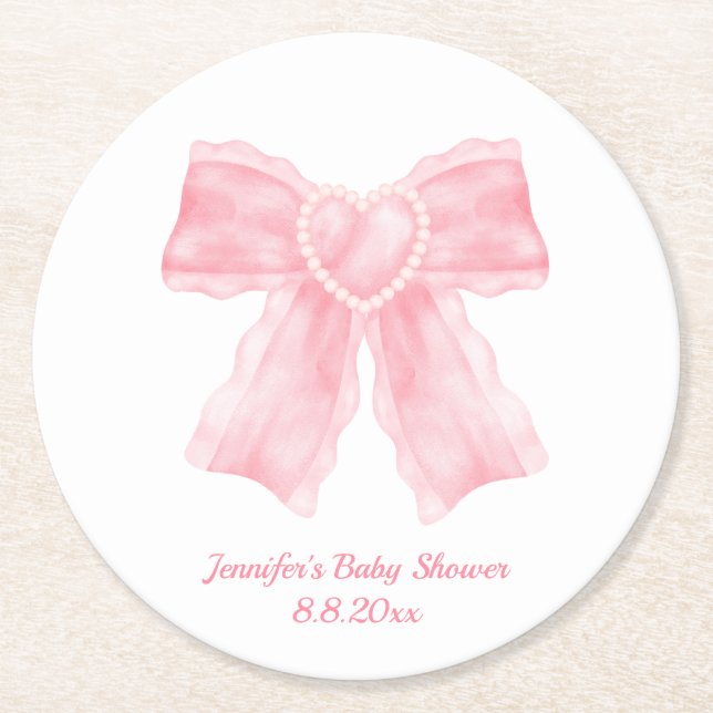 Dessous De Verre Rond aquarelle rose arc fille baby shower simple mignon (Devant)