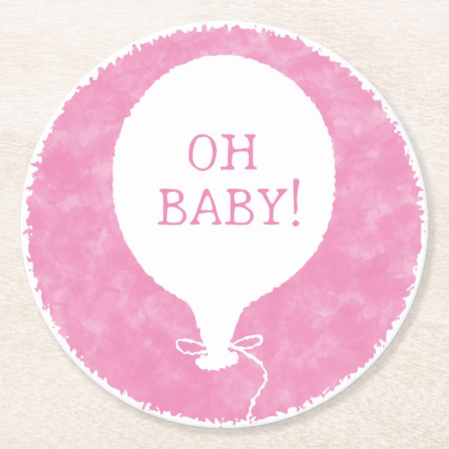 Dessous De Verre Rond Aquarelle rose Baby shower texte personnalisé Oh b (Devant)