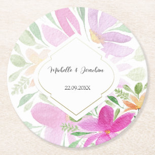 Dessous De Verre Rond Aquarelle rose Boho Floral peint à la main