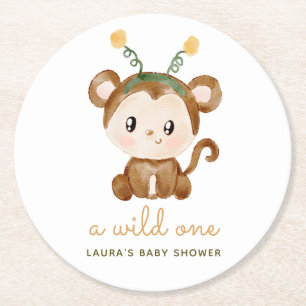 Dessous De Verre Rond Aquarelle Singe Baby shower Feuille tropical