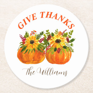 Dessous De Verre Rond Aquarelle Tournesol Thanksgiving Citrouilles Autom