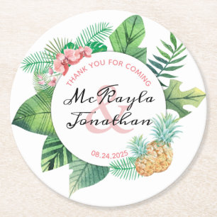 Dessous De Verre Rond Aquarelle Tropical Ananas Mariage Faveur