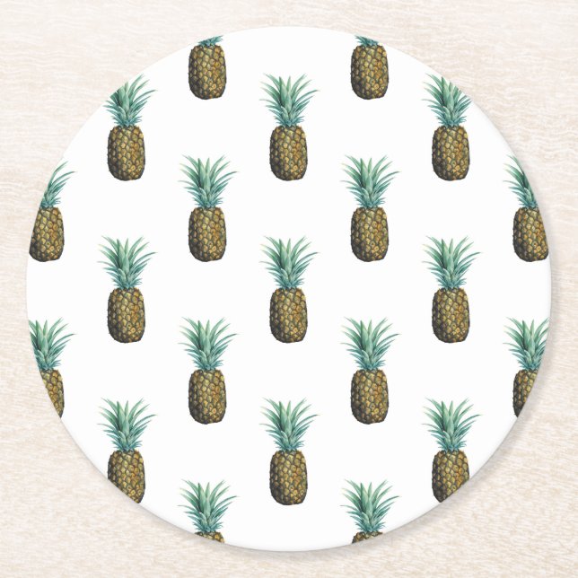 Dessous De Verre Rond Aquarelle tropicale à ananas (Devant)