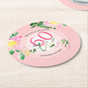Dessous De Verre Rond Aquarelle tropicale estivale rose