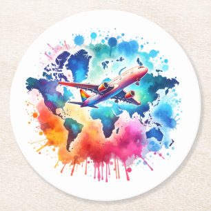 Dessous De Verre Rond Aquarelle Voyageons dans le monde
