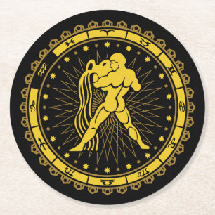 Dessous De Verre Rond Aquarius - Symbole Zodiaque - Horoscope