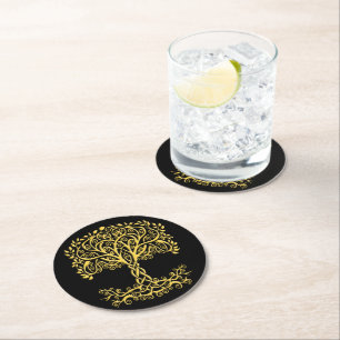 Dessous De Verre Rond Arbre Celtique Jaune