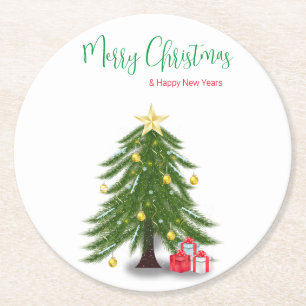 Dessous De Verre Rond Arbre de Noël avec cadeau rouge