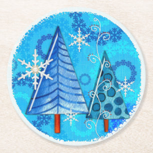 Dessous De Verre Rond Arbre de Noël et bijoux à flocons de neige