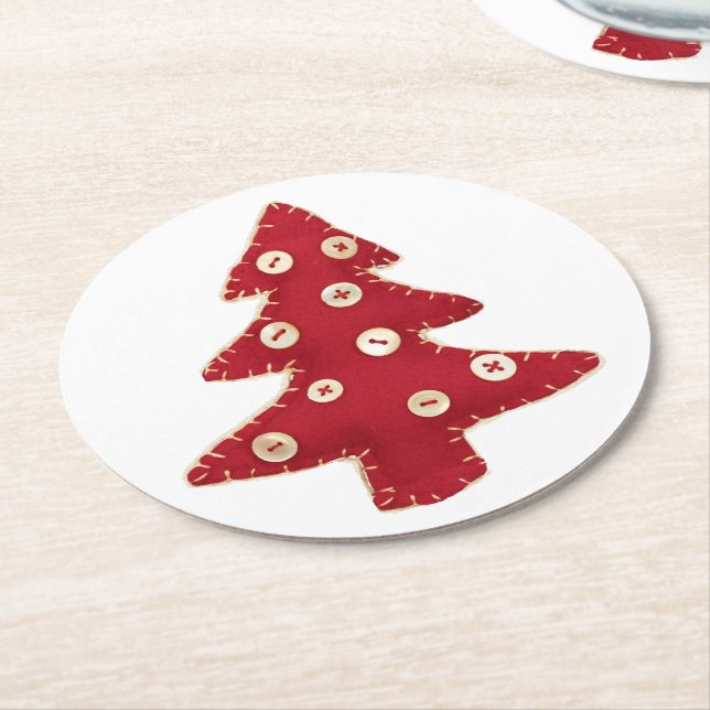 Dessous De Verre Rond Arbre de Noël et boutons d'artisanat (Incliné)