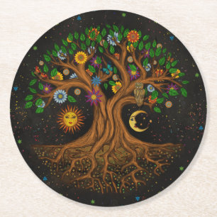 Dessous De Verre Rond Arbre de vie lunaire - Yggdrasil