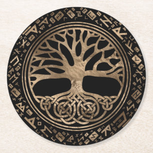 Dessous De Verre Rond Arbre de vie - Motif runique de Yggdrasil