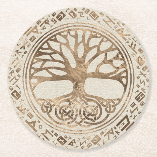 Dessous De Verre Rond Arbre de vie - Motif runique de Yggdrasil (Devant)
