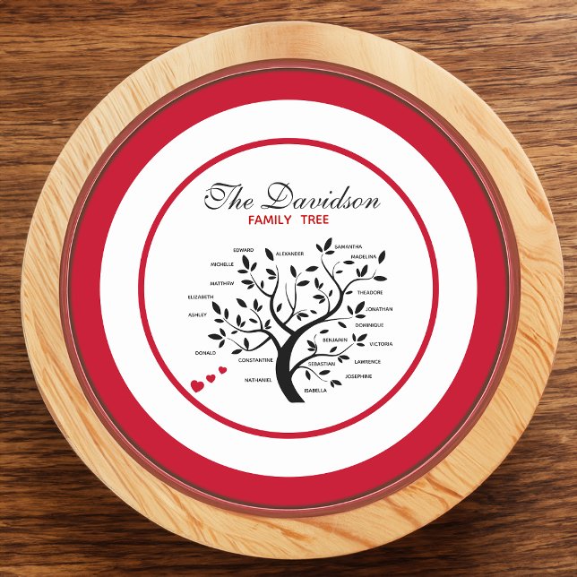 Dessous De Verre Rond Arbre généalogique personnalisé (20 noms) (Créateur téléchargé)