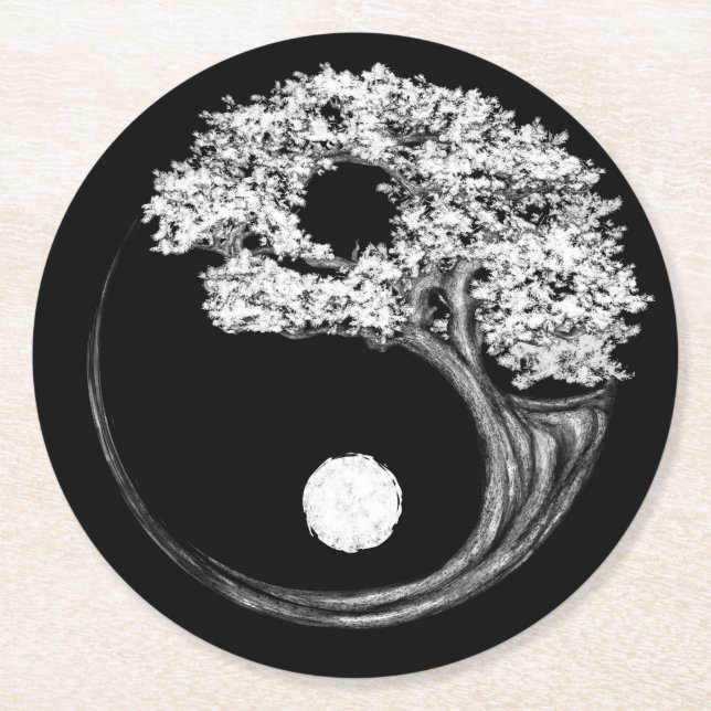 Dessous De Verre Rond Arbre Yin Yang (Devant)