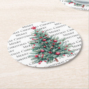 Dessous De Verre Rond Arbres de Noël Bourgogne verte