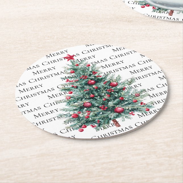 Dessous De Verre Rond Arbres de Noël Bourgogne verte (Incliné)