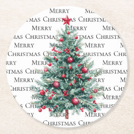 Dessous De Verre Rond Arbres de Noël Bourgogne verte