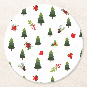 Dessous De Verre Rond Arbres et vaches de Noël