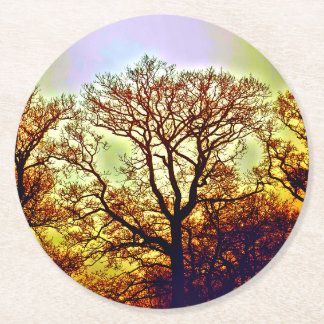 DESSOUS DE VERRE ROND ARBRES SOUS LE SOLEIL BRUMEUX