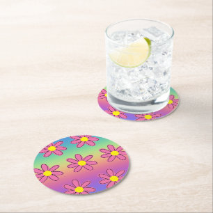 Dessous De Verre Rond Arc-en-ciel et Fleurs