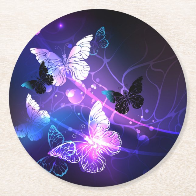 Dessous De Verre Rond Arrière - plan aux papillons de nuit (Devant)